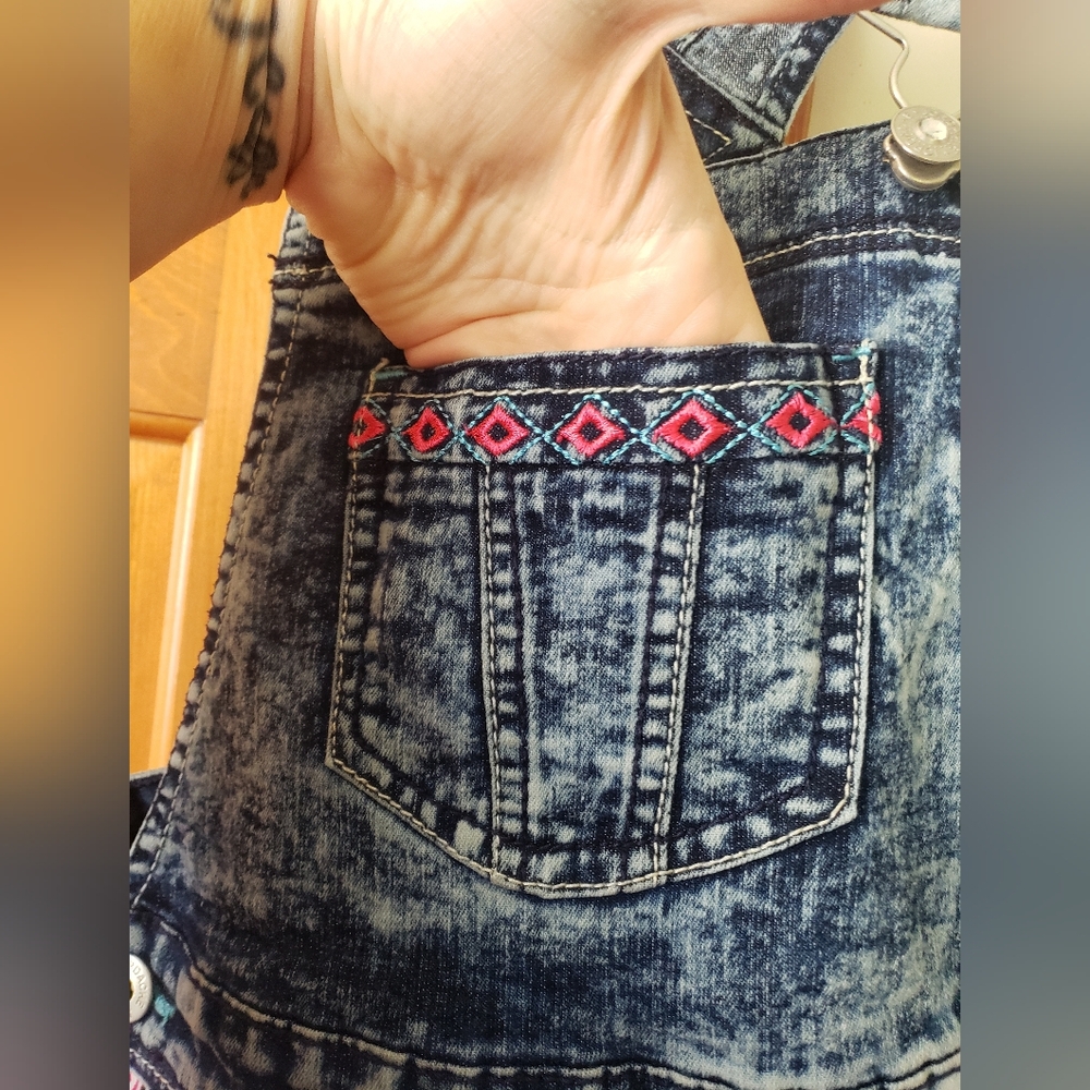 Jordache Denim and Colorful Patterned Kids Overall Bib Dress 7-8 - Picture 3 of 11